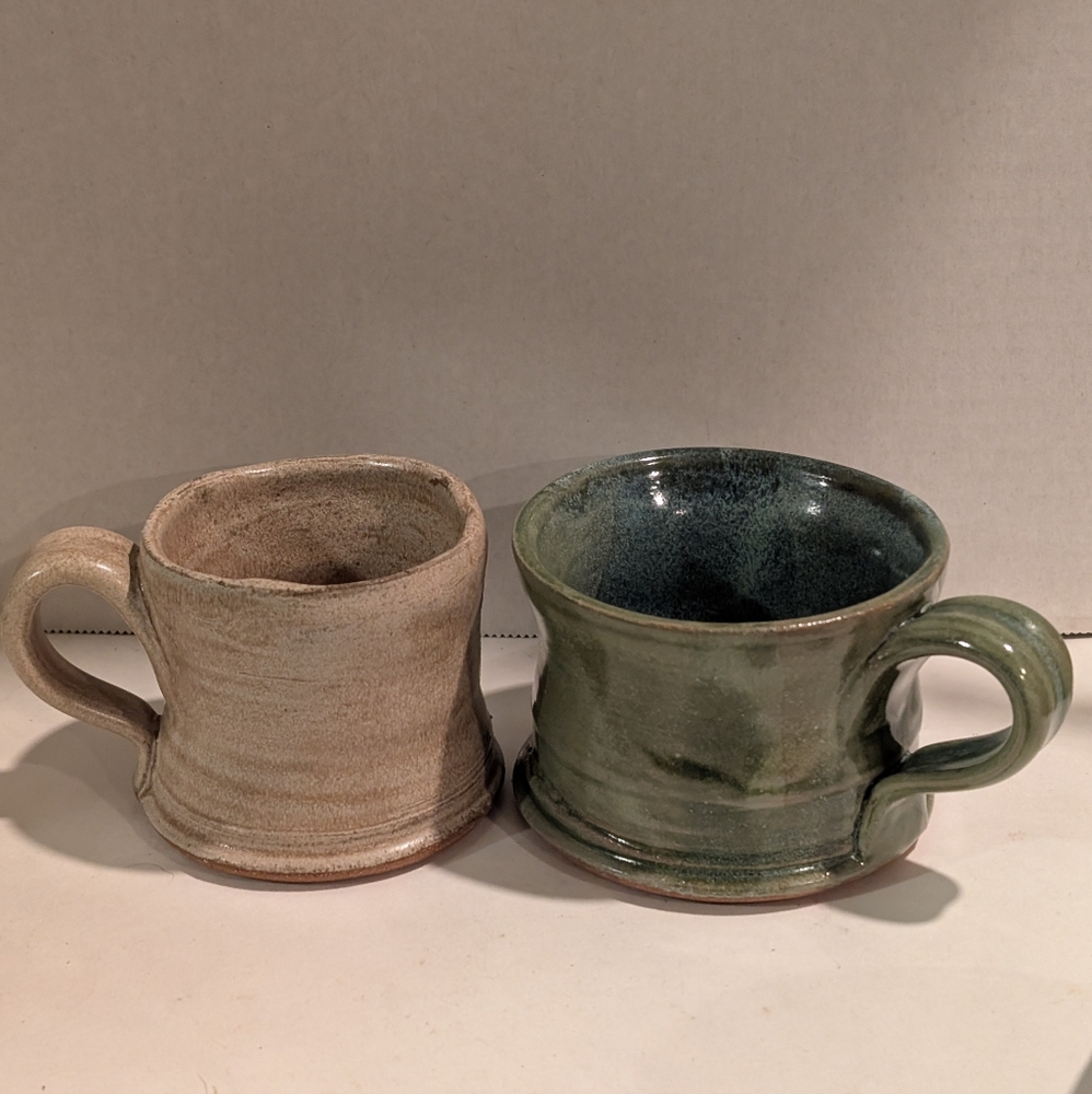 Two Pottery Signed Stoneware Coffee Tea Mug hand made heavy.